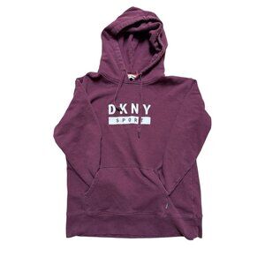DKNY Sport Burgundy Logo Pullover Hoodie Sweatshirt Kangaroo Pocket M